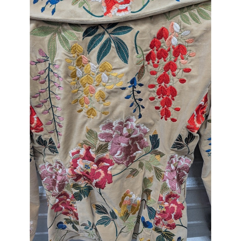 Vintage Biya Johnny Was Tan Velvet Floral Embroidered Snap Front Jacket Boho- XS - Picture 11 of 11